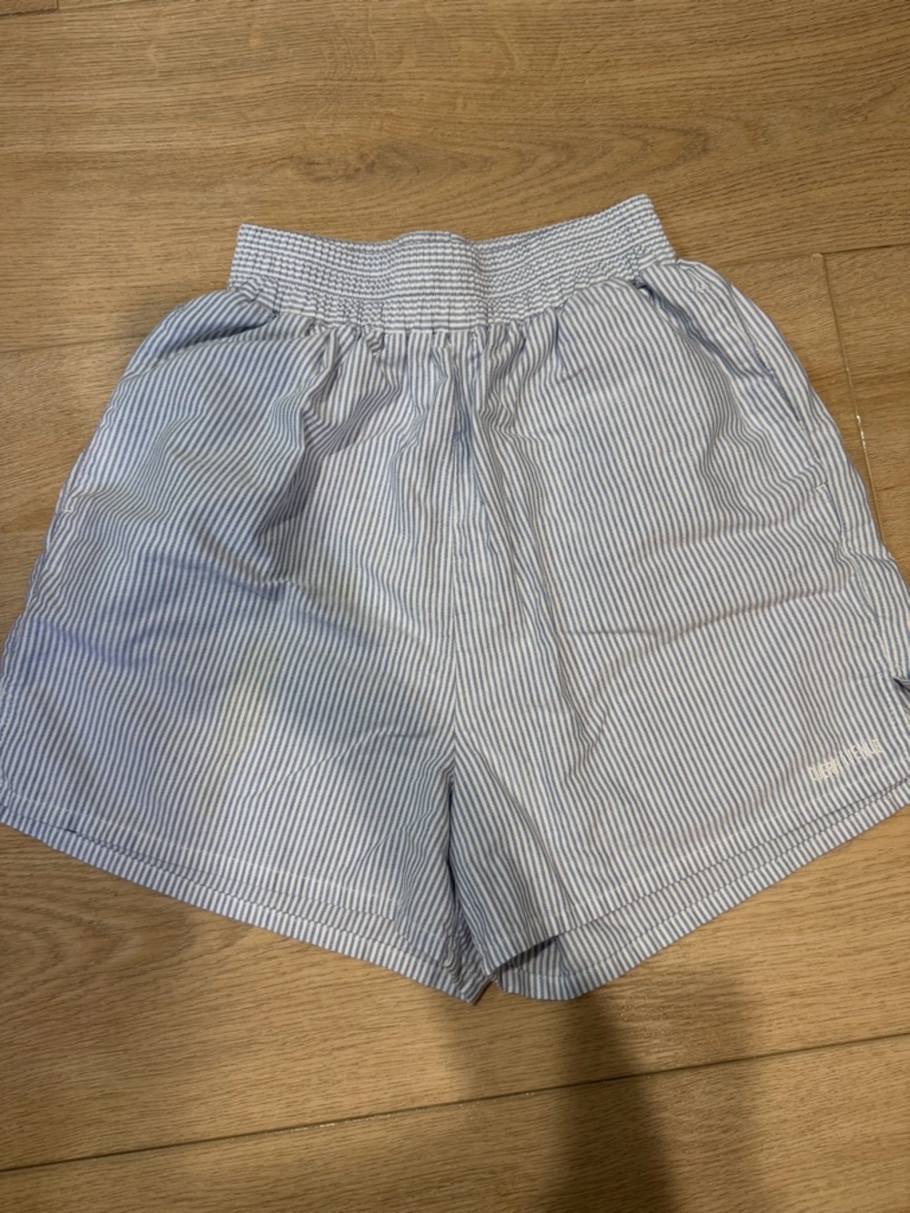 Djerf Avenue Blue and White Striped Shorts